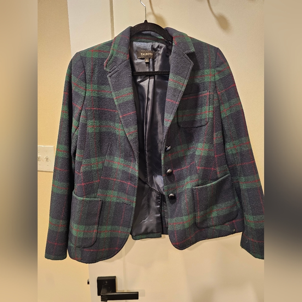 Talbots Women's Tartan Plaid Blazer - Green and Red - Picture 2 of 6